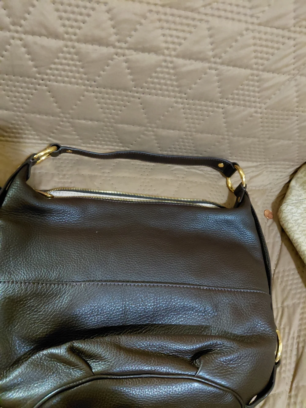 Michael Kors Dark BROWN Pebbled Leather Shoulder Bag with Gold Hardware